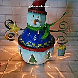 Whimsical Metal Snowman Candle Lantern Holder Holiday Christmas Decor 13” Tall